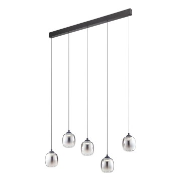 Redo 01-3490 - Himennettävä LED-riippuvalaisin vaijerilla KHADI 5xLED/5,2W/230V CRI 90 musta/savunharmaa