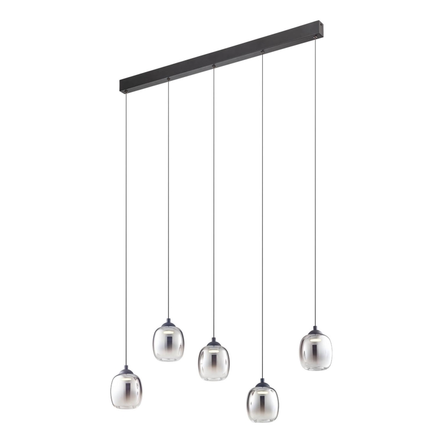 Redo 01-3490 - Himennettävä LED-riippuvalaisin vaijerilla KHADI 5xLED/5,2W/230V CRI 90 musta/savunharmaa