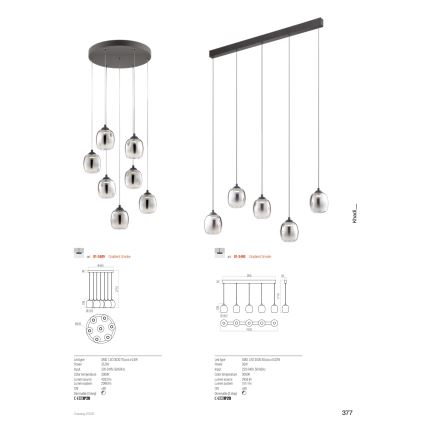 Redo 01-3490 - Himennettävä LED-riippuvalaisin vaijerilla KHADI 5xLED/5,2W/230V CRI 90 musta/savunharmaa