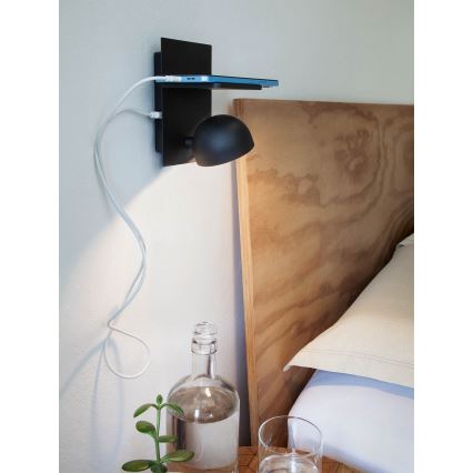 Redo 01-3491 - LED-seinävalaisin SEIBI LED/7W/230V USB CRI 90 musta