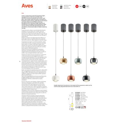 Redo 01-3548 - LED-kattokruunu johdossa AVES LED/12W/230V halkaisija 9,6 cm CRI 90 kupari
