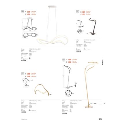 Redo 01-3598 - LED-himmennettävä riippuvalaisin vaijerilla TEMPEST LED/58W/230V kultainen