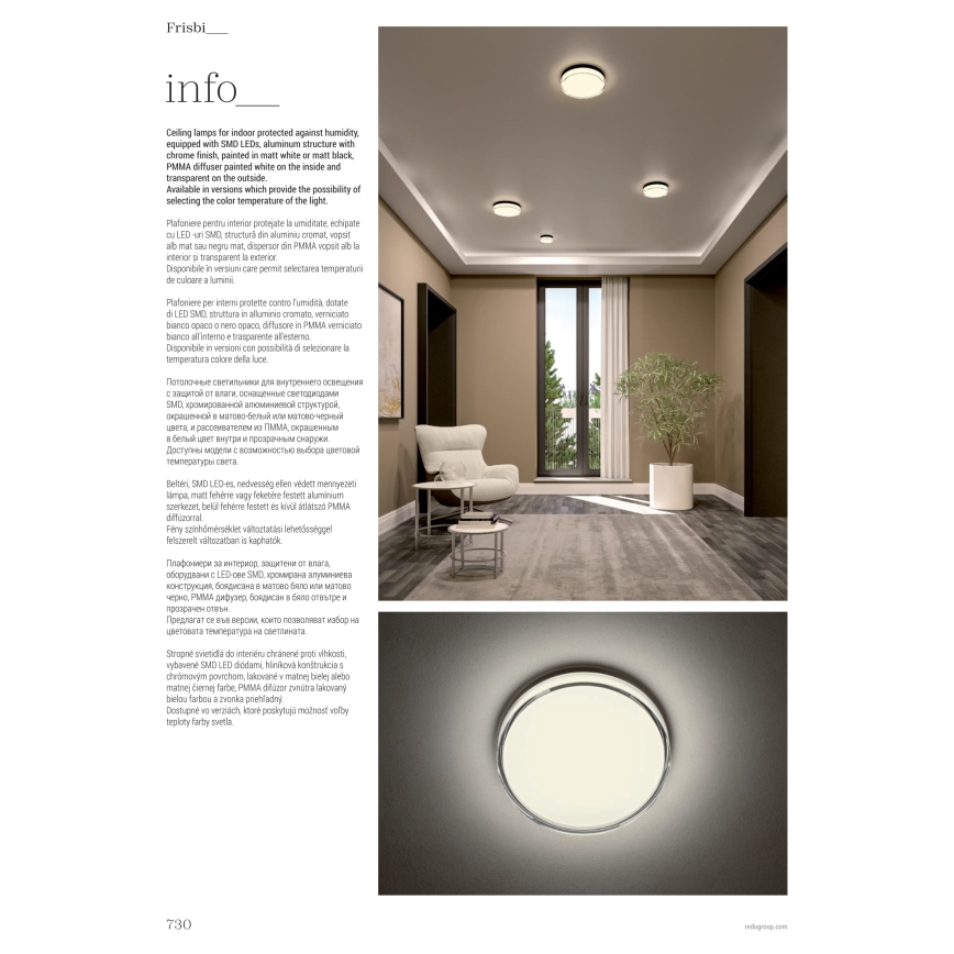 Redo 01-3731 - LED-kattovalaisin kylpyhuoneeseen FRISBI LED/12W/230V halkaisija 23 cm CRI 90 3000/4000K IP44 valkoinen