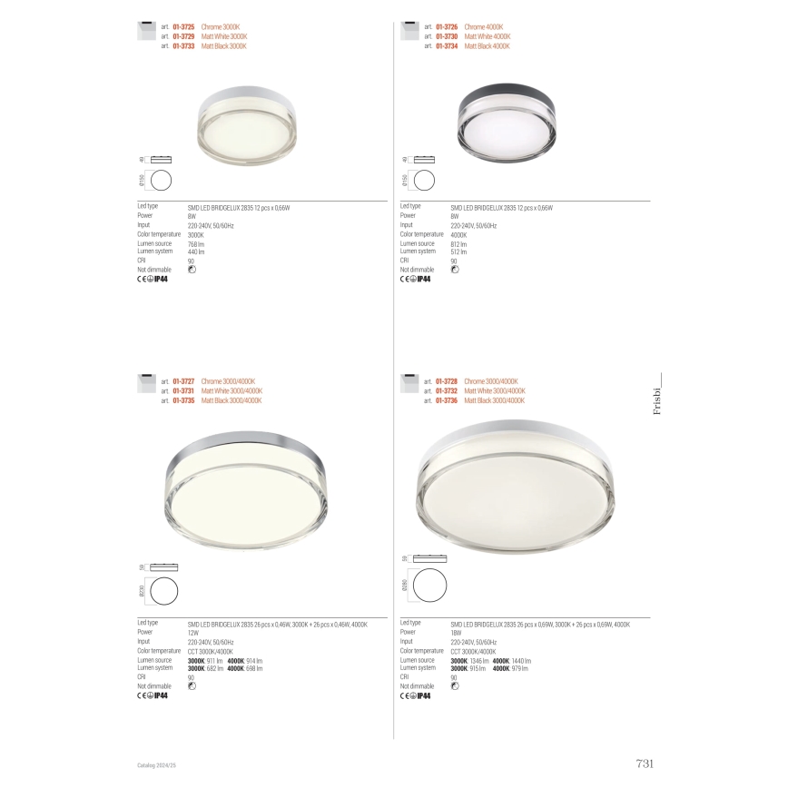 Redo 01-3731 - LED-kattovalaisin kylpyhuoneeseen FRISBI LED/12W/230V halkaisija 23 cm CRI 90 3000/4000K IP44 valkoinen