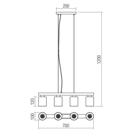 Redo 01-3986 - Kattokruunu johdossa ROTIS 4xE27/15W/230V