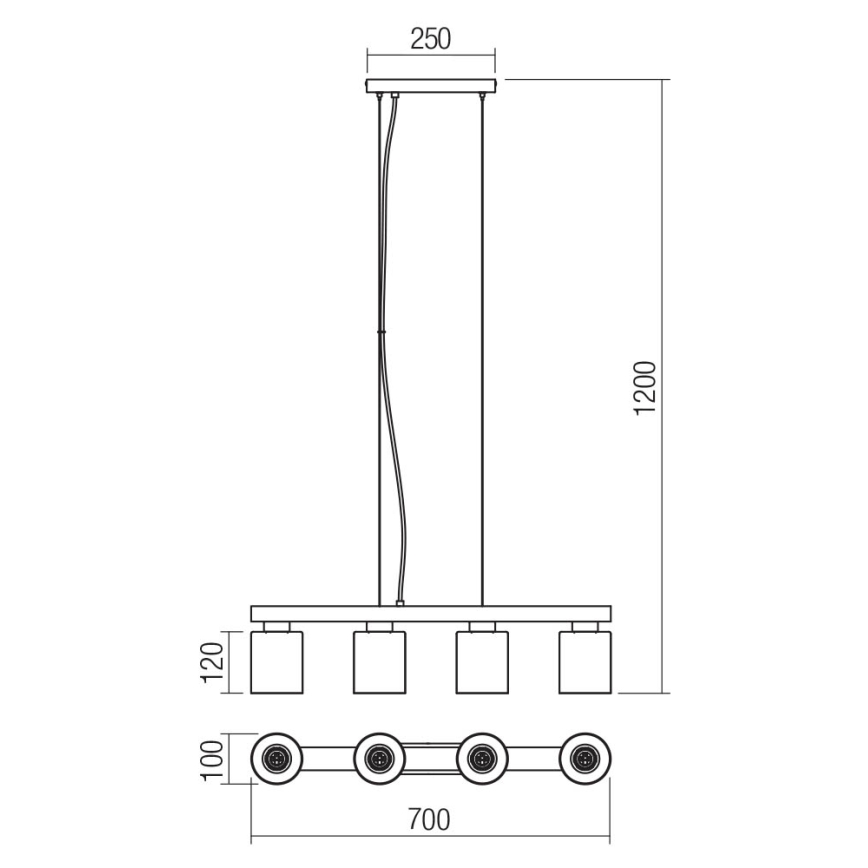 Redo 01-3986 - Kattokruunu johdossa ROTIS 4xE27/15W/230V