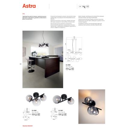 Redo 01-3987 - Kiinteä kattokruunu ASTRA 2xG9/8W/230V musta
