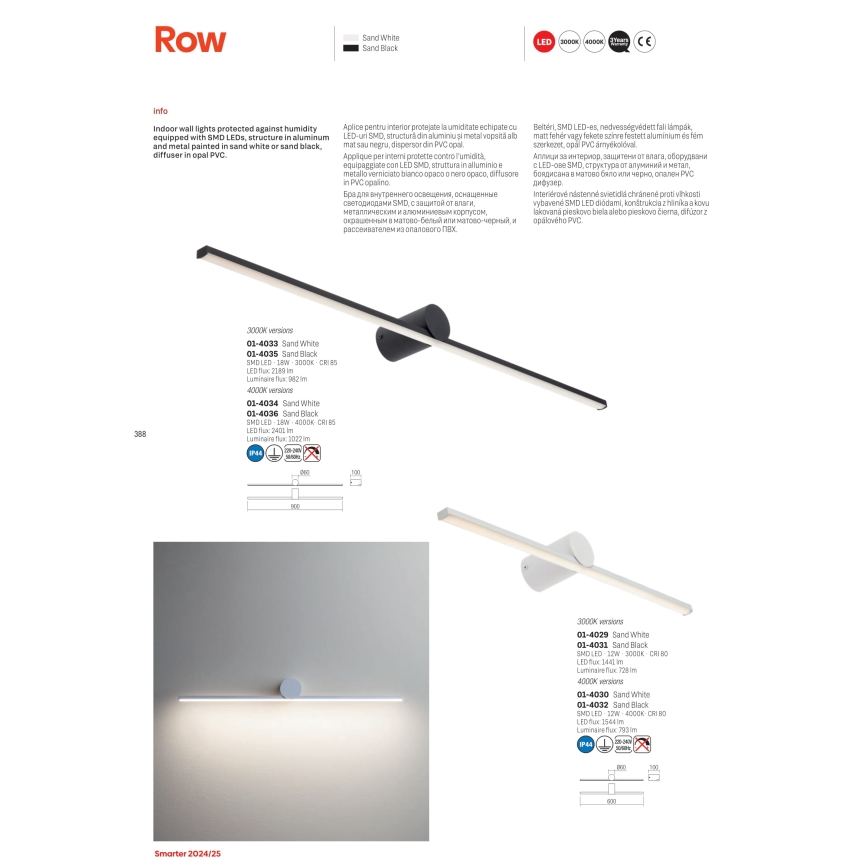 Redo 01-4036 - Kylpyhuoneen LED-peilivalo ROW LED/18W/230V 90 cm IP44 musta