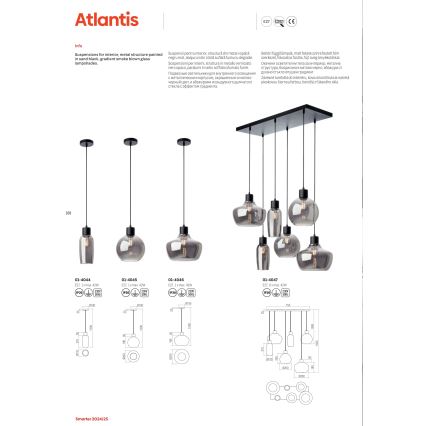 Redo 01-4046 - Kattokruunu johdossa ATLANTIS 1xE27/42W/230V halkaisija 26 cm musta