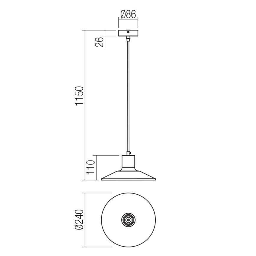 Redo 01-4054 - Kattokruunu johdossa FRESNO 1xE27/42W/230V halkaisija 24 cm