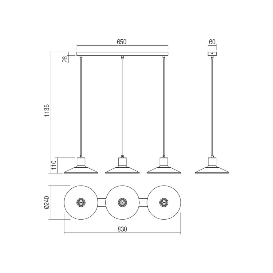 Redo 01-4056 - Kattokruunu johdossa FRESNO 3xE27/42W/230V