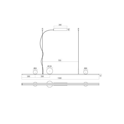 Redo 01-4301 - DUNE himmennettävä LED-riippuvalaisin vaijerilla LED/48W/230V 3000K CRI 90 valkoinen/kultainen