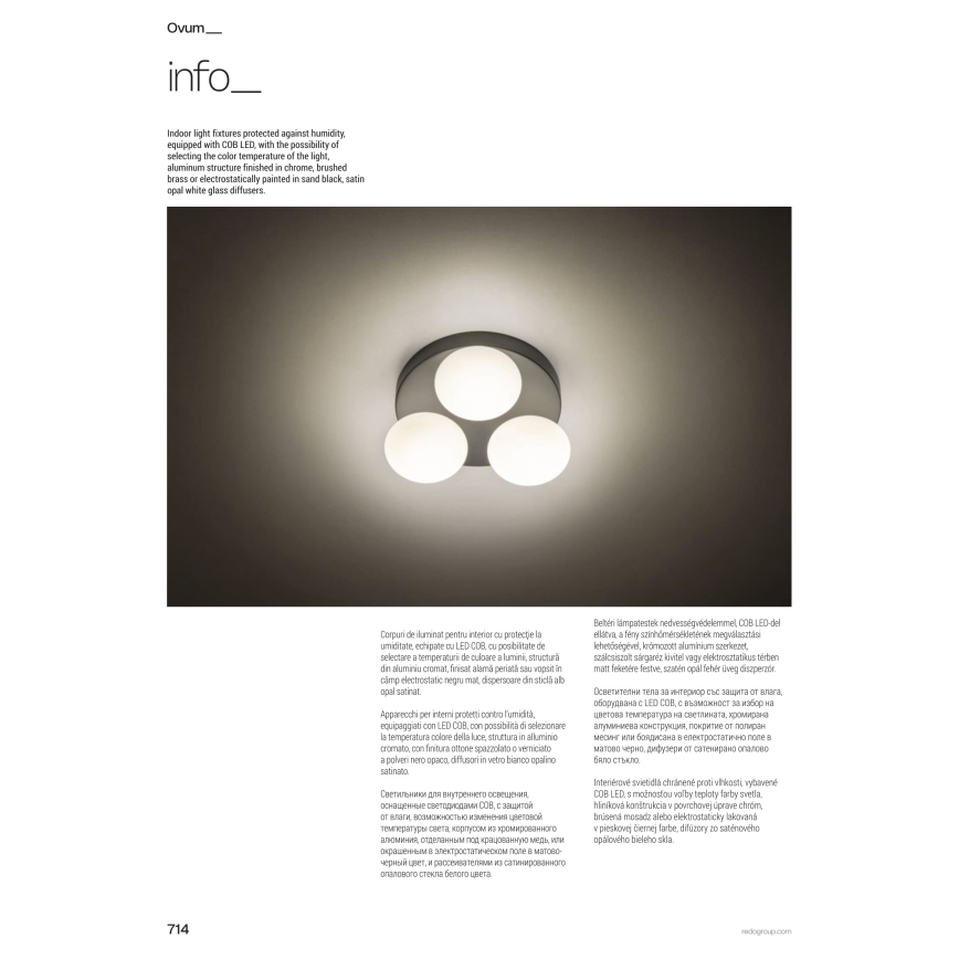 Redo 01-4307 - LED-kattovalaisin kylpyhuoneeseen OVUM 3xLED/5W/230V 3000/4000K CRI 90, Ø 24 cm, IP44, valkoinen/messinki