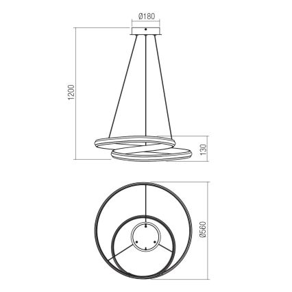 Redo 01-4361 - LED-himmennettävä riippuvalaisin vaijerilla TORSION LED/40W/230V 2700/3000/4000K CRI 90 halkaisija 56 cm kullanvärinen