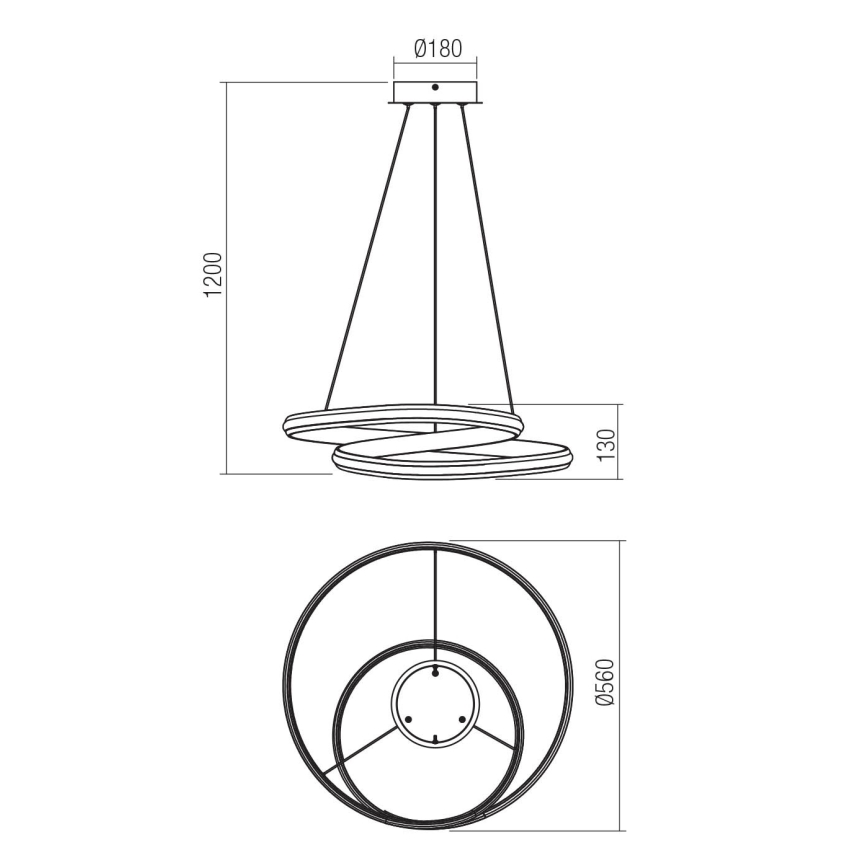 Redo 01-4361 - LED-himmennettävä riippuvalaisin vaijerilla TORSION LED/40W/230V 2700/3000/4000K CRI 90 halkaisija 56 cm kullanvärinen
