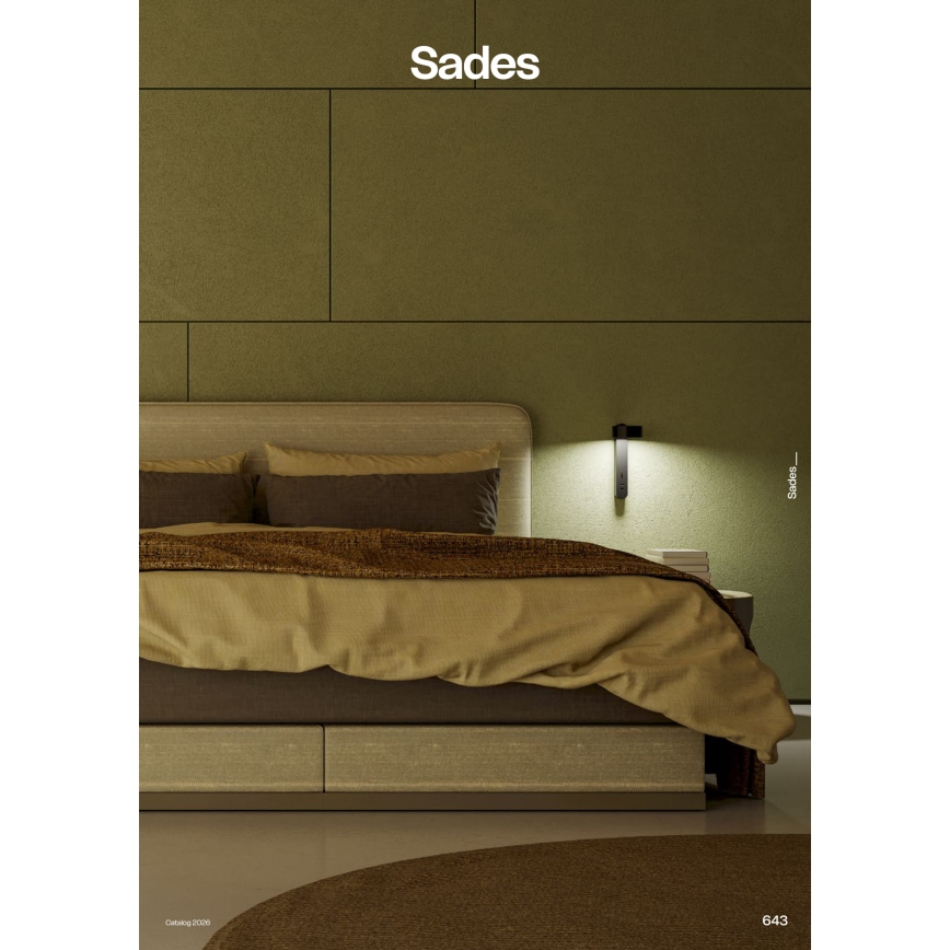 Redo 01-4643 - LED-seinävalaisin SADES LED/6W/230V CRI 90 USB musta