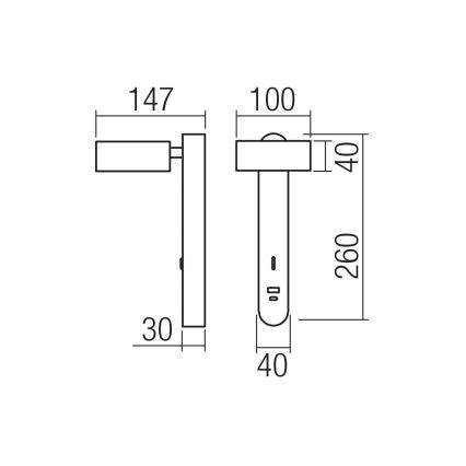 Redo 01-4643 - LED-seinävalaisin SADES LED/6W/230V CRI 90 USB musta