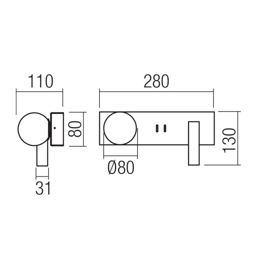Redo 01-4660 - NORMA LED-seinävalaisin LED/5W/230V + LED/3W CRI 90 USB, valkoinen