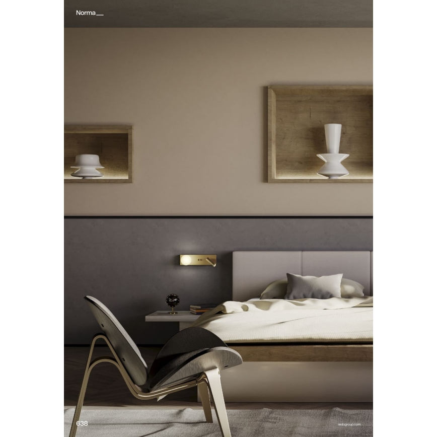 Redo 01-4661 - LED-seinävalaisin NORMA LED/5W/230V + LED/3W CRI 90 USB valkoinen/kultainen