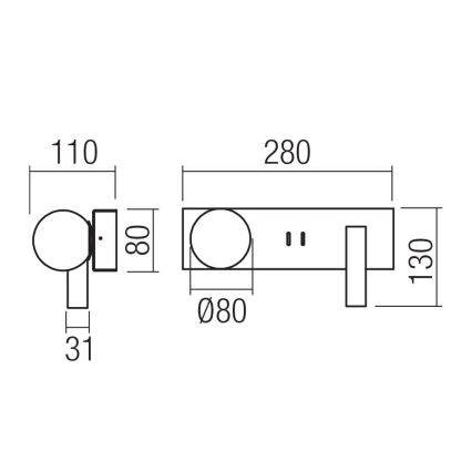 Redo 01-4661 - LED-seinävalaisin NORMA LED/5W/230V + LED/3W CRI 90 USB valkoinen/kultainen
