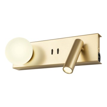 Redo 01-4661 - LED-seinävalaisin NORMA LED/5W/230V + LED/3W CRI 90 USB valkoinen/kultainen