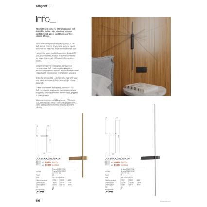 Redo 01-4674 - LED-seinävalaisin TANGENT LED/9W/230V 2700/2850/3000K CRI 90 kullanvärinen
