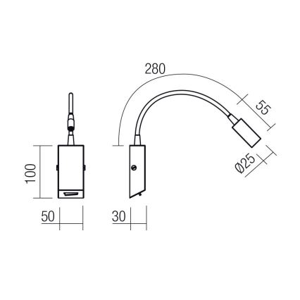 Redo 01-4802 - HELLO taivutettava LED-lukuvalo LED/3W/230V, pronssinvärinen