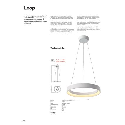 Redo 01-672 - LED-kattokruunu johdossa LOOP LED/48W/230V halkaisija 60 cm valkoinen