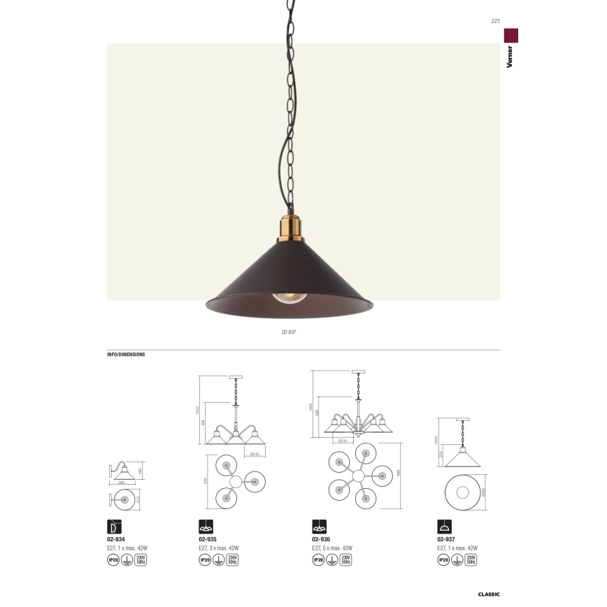Redo 02-935 - Kattokruunu ketjussa VERNER 3xE27/42W/230V