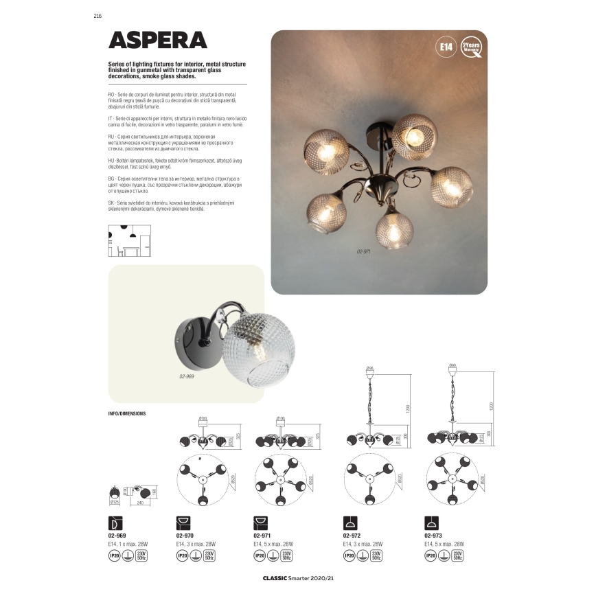 Redo 02-973 - Kattokruunu ketjussa ASPERA 5xE14/28W/230V musta