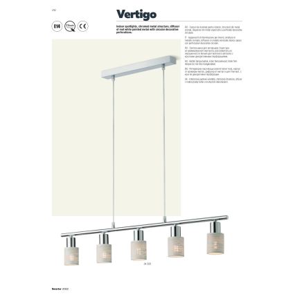 Redo 04-509 - Riippuvalaisin kaapelilla VERTIGO 5xE14/28W/230V kiiltävä kromi/valkoinen