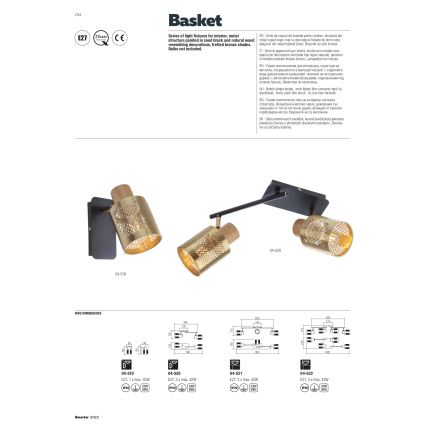Redo 04-521 - Pinta-asennettava kattokruunu BASKET 3xE27/42W/230V pronssi