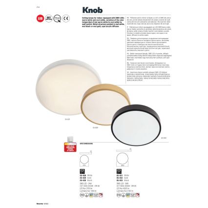 Redo 05-930 - LED Kattovalaisin KNOB LED/24W/230V 3000K-6500K 30 cm musta