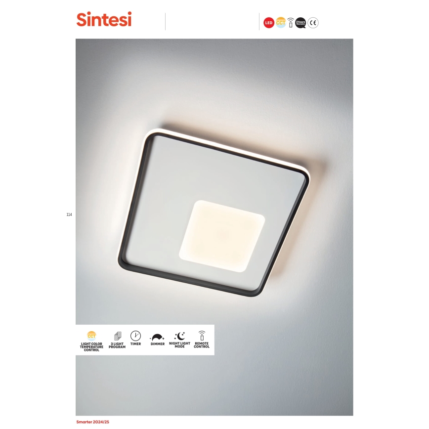 Redo 05-961 - Himmennettävä LED-kattovalaisin SINTESI LED/53W/230V 45x45 cm 3000-6000K + kauko-ohjaus