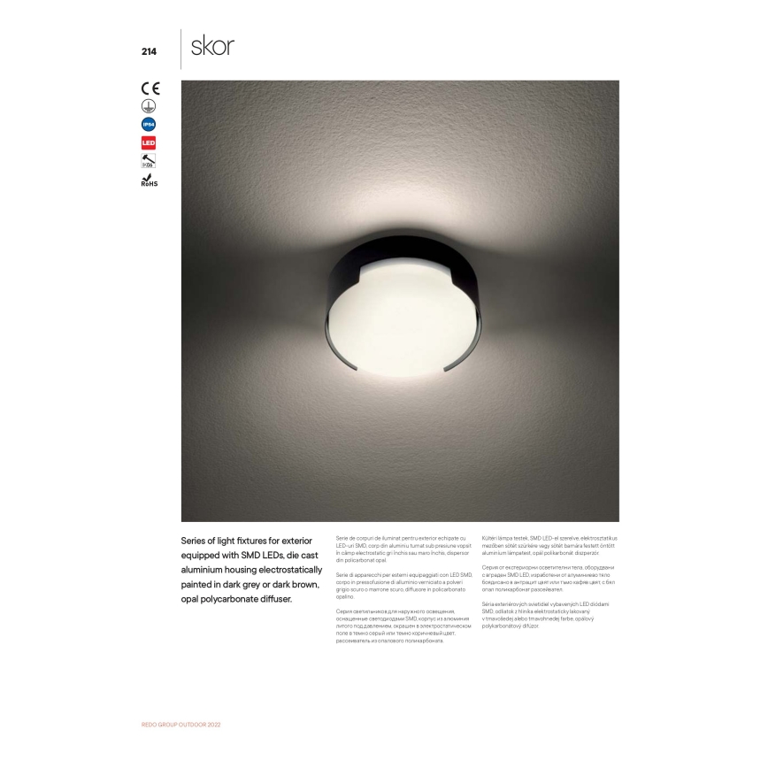 Redo 90006 - LED-ulkokattovalaisin SKOR LED/16W/230V halkaisija 25 cm IP54 ruskea
