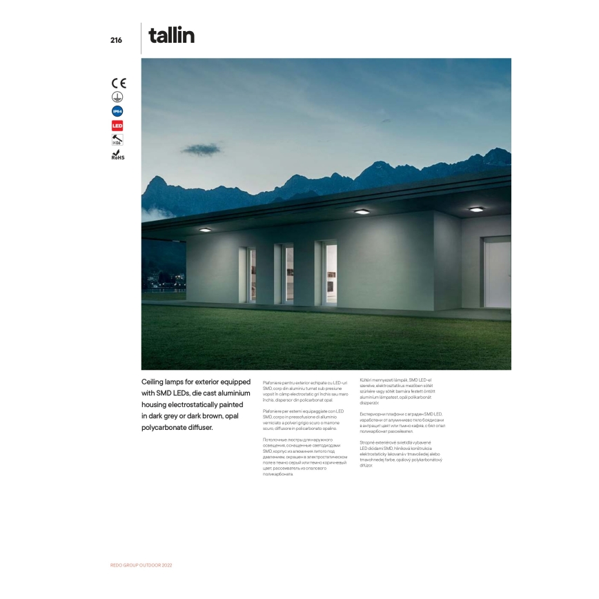 Redo 90007 - LED-ulkokattovalaisin TALLIN LED/21W/230V 24,5x24,5 cm IP54 antrasiitti