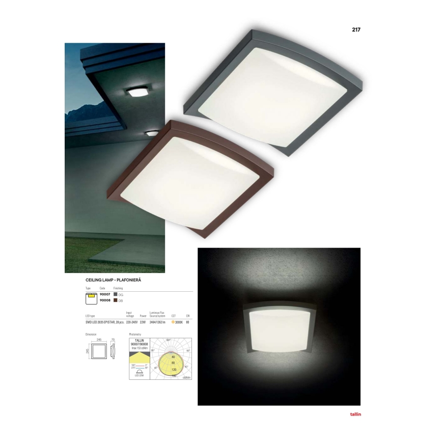 Redo 90008 - LED-ulkokattovalaisin TALLIN LED/21W/230V 24,5x24,5 cm IP54 ruskea