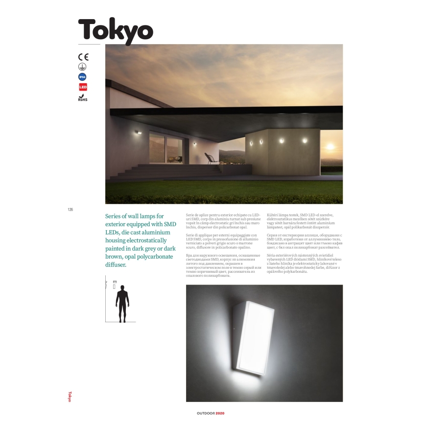 Redo 90015 - LED-ulkoseinävalaisin TOKYO LED/12W/230V IP54
