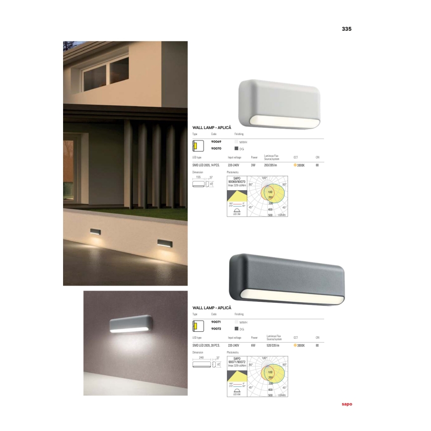 Redo 90070 - LED-ulkoseinävalaisin SAPO 1xLED/3W/230V IP65
