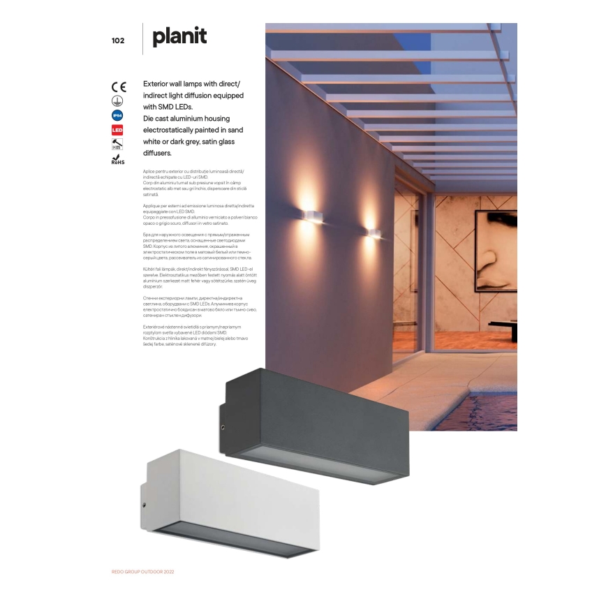 Redo 90096 - PLANIT LED-ulkoseinävalaisin LED/10W/230V 3000K IP54 antrasiitti