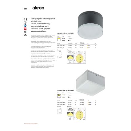 Redo 90107 - LED-ulkokattovalaisin AKRON 1xLED/9W/230V halkaisija 10,8 cm IP54