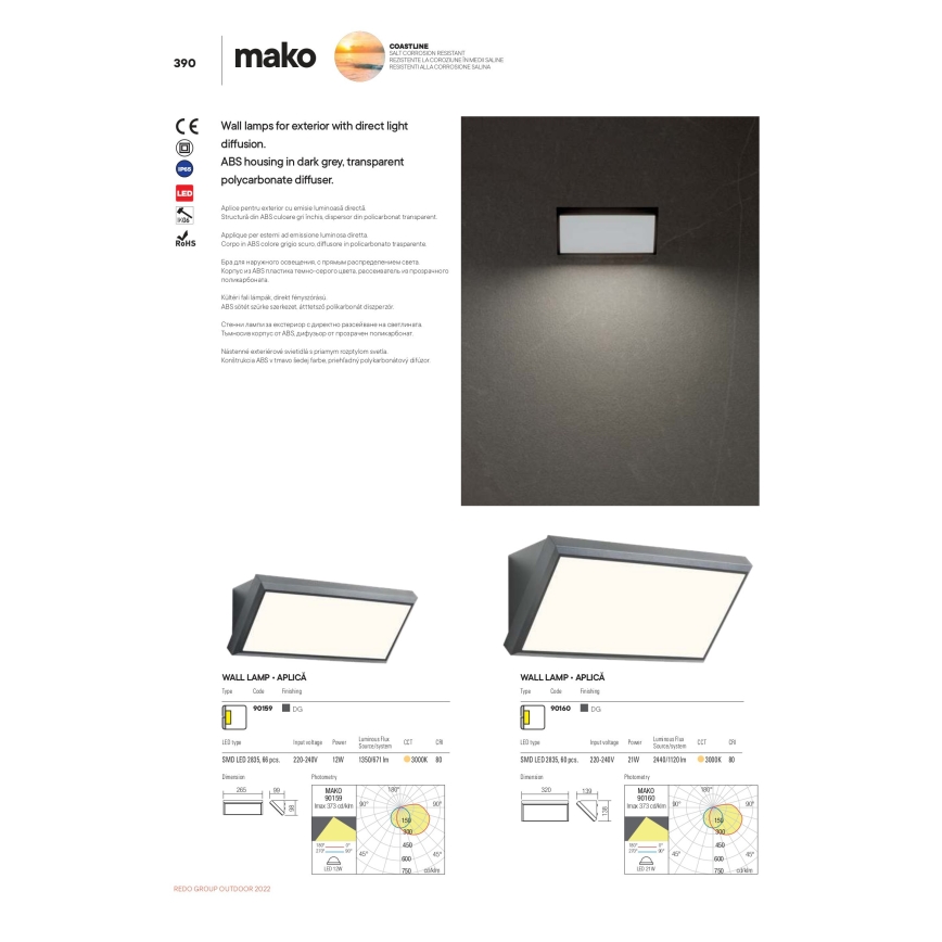 Redo 90159 - LED-ulkoseinävalaisin MAKO 1xLED/12W/230V IP65