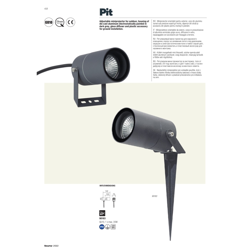 Redo 90183 - Ulkovalaisin PIT 1xGU10/35W/230V IP65