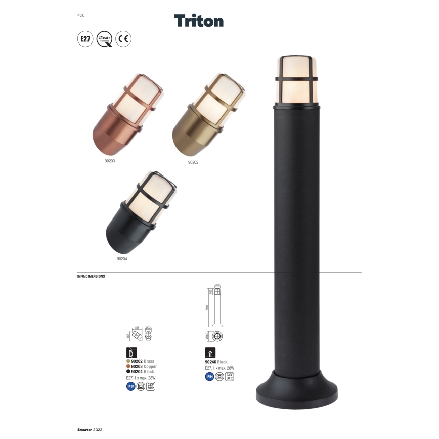 Redo 90204 - Ulkoseinävalaisin TRITON 1xE27/28W/230V IP54 musta