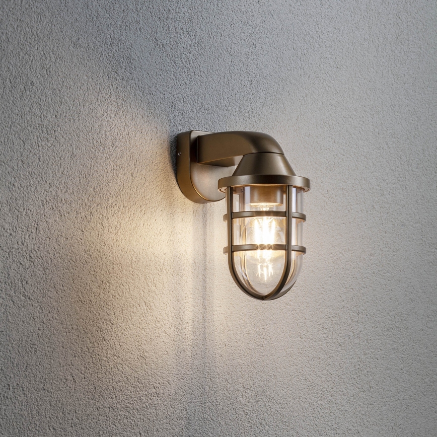 Redo 90205 - Ulkoseinävalaisin CAGE 1xE27/28W/230V IP44 messinki