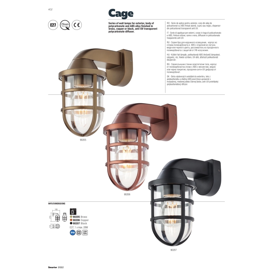Redo 90207 - Ulkoseinävalaisin CAGE 1xE27/28W/230V IP44 musta