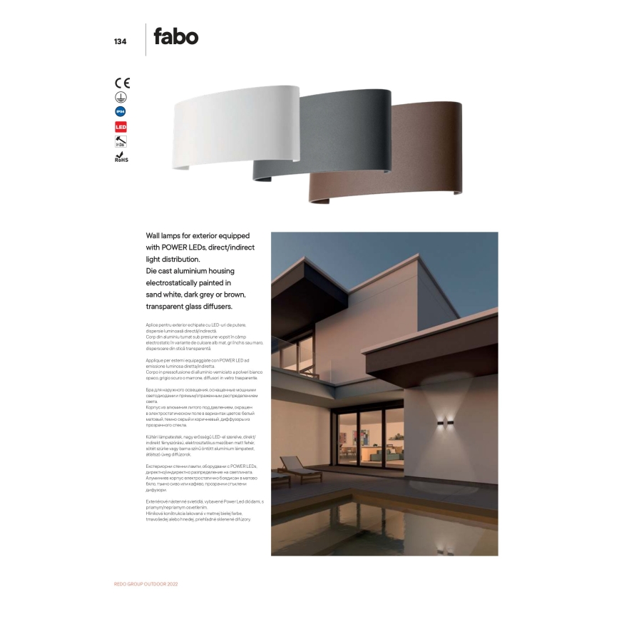 Redo 90226 - LED Ulkoseinävalaisin FABO LED/6W/230V 3000K IP54 harmaa