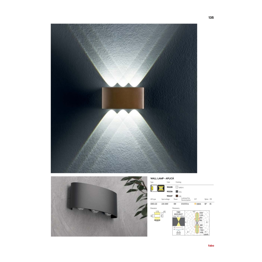 Redo 90227 - LED Ulkoseinävalaisin FABO LED/6W/230V 3000K IP54 ruskea