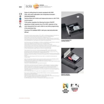 Redo 90290 - LED-ulkokattovalaisin anturilla ISOLA LED/24W/230V halkaisija 26 cm 3000/4000/6500K IP54 antrasiitti