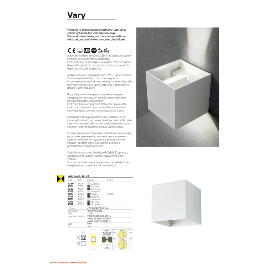 Redo 90302 - LED-ulkoseinävalaisin VARY 4xLED/5W/230V 3000K IP54 antrasiitti